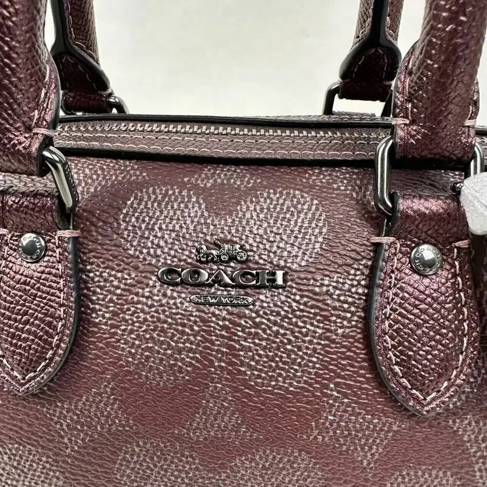 Coach Boxed Set Mini Rowan Crossbody Bag Mirror Charm Signature Canvas Wine NWT - Picture 5 of 13